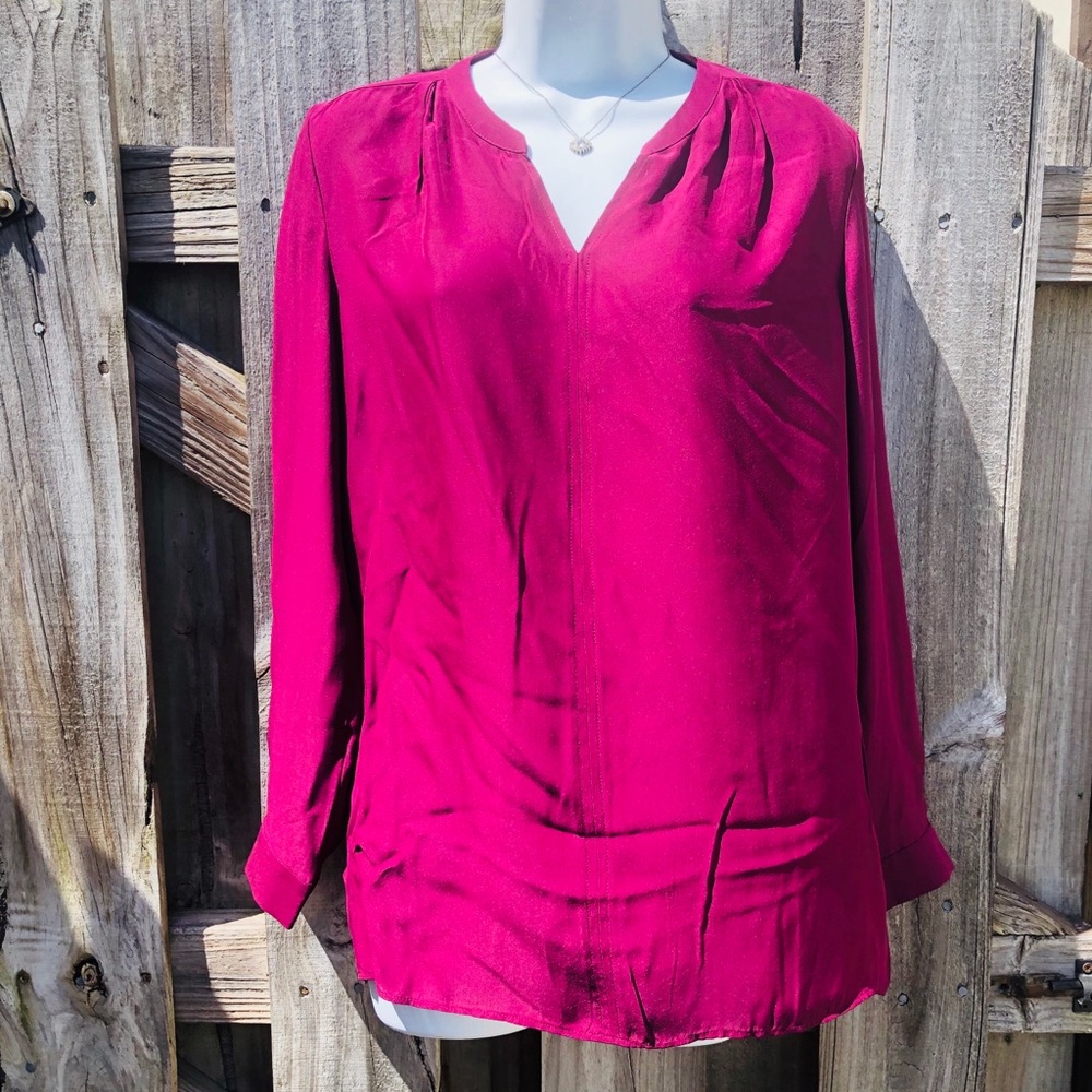 Talbots Long Sleeves Career Top Plum Shear V Neck